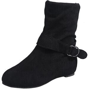 Womens Fashion Booties Metal Buckle Wrapped Black Size 6.5US / 37CN